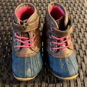 STRIDE RITE Girls/Toddler Brown Pink Blue Boots No Tie Front Strap Size 7